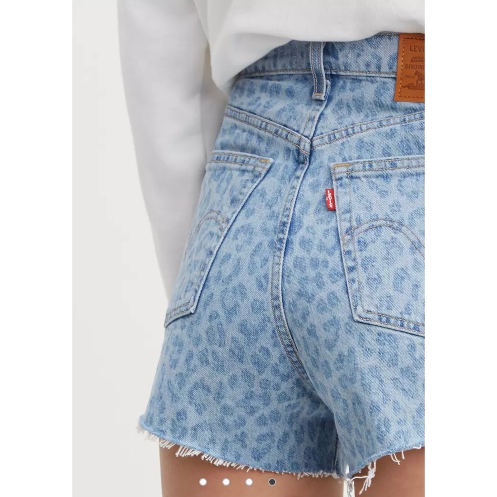 Levi's Ribcage High Rise Shorts Jean Denim Wild Cat Print Light Wash Women 27